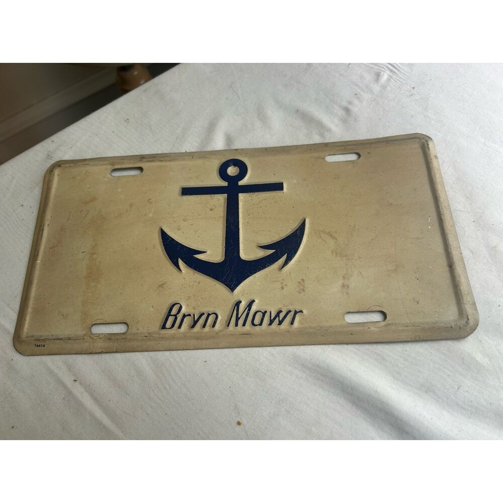 Vintage Bryn Mawr PA College + Anchor Metal License Plate 70's girls University